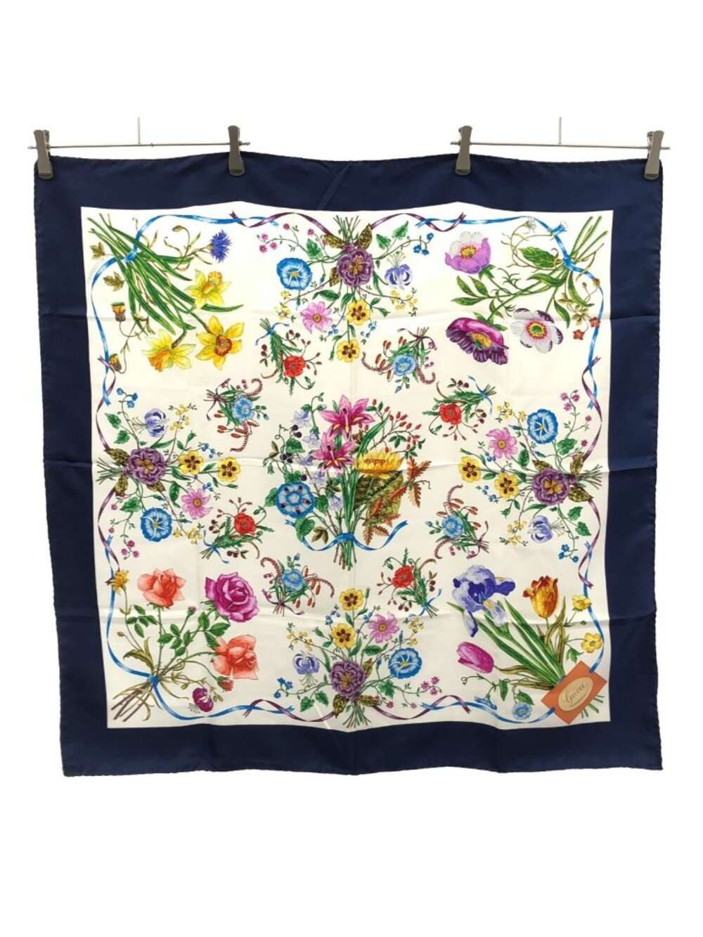 Gucci Flower Print Silk Shawl White Scarf